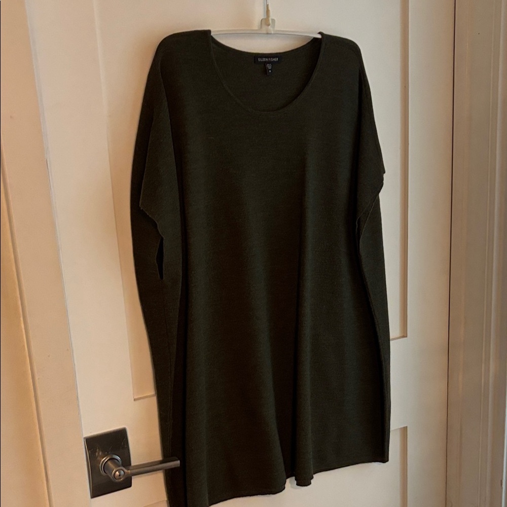 eileen fisher forest green sleeveless merino wool sweater
